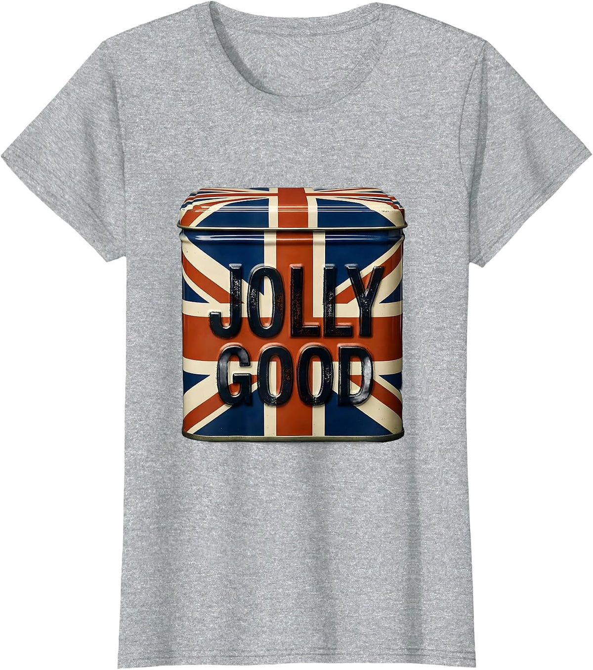 Women's Jolly Good Rubber Stamp Union Jack UK Souvenir Gift T-Shirt - Heather Grey