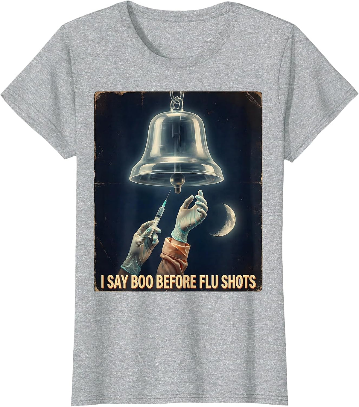 I Say Boo Before Flu Shots Vintage Ghost Halloween Nurse T-Shirt - Heather Grey