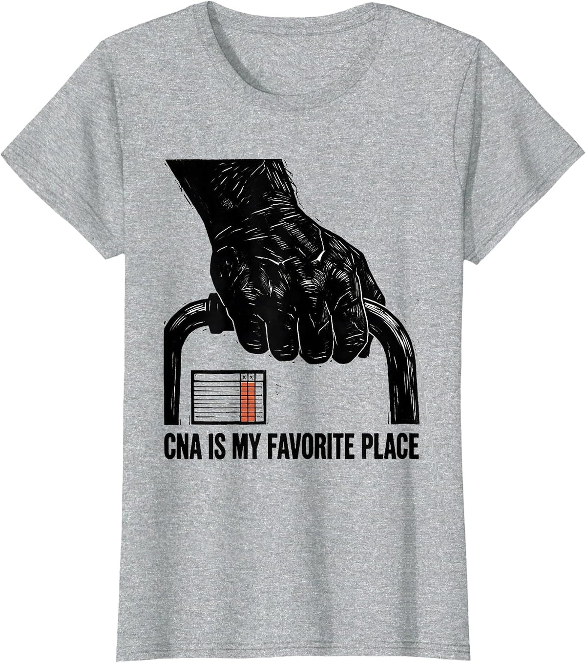 CNA Is My Favorite Place Linocut Healthcare Worker Pride T-Shirt - Heather Grey