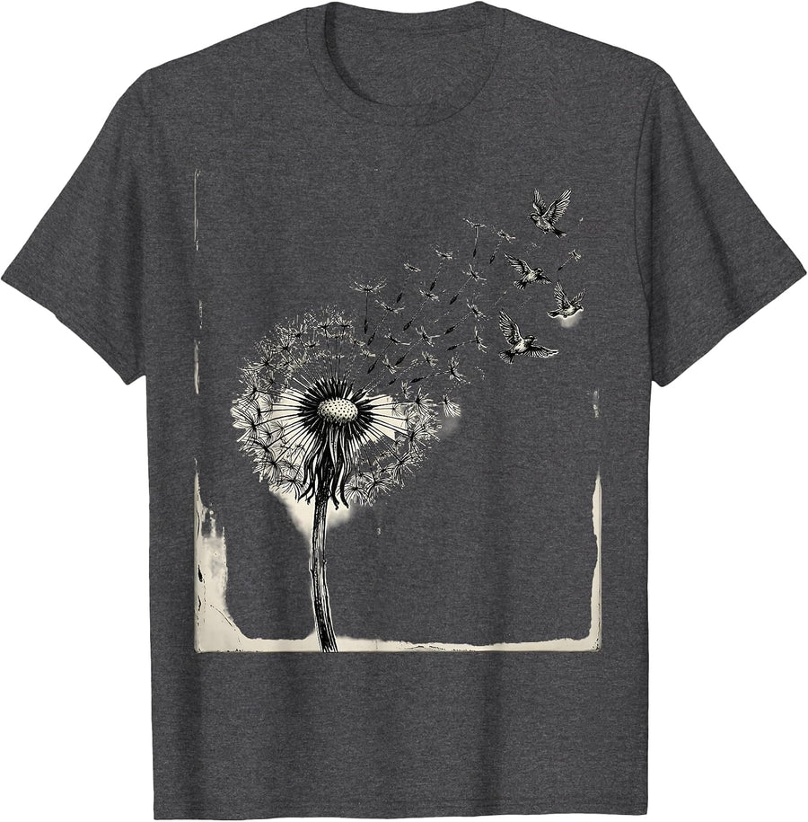Men's Dandelion Birds Suicide Prevention Awareness T-Shirt - Dark Heather Grey