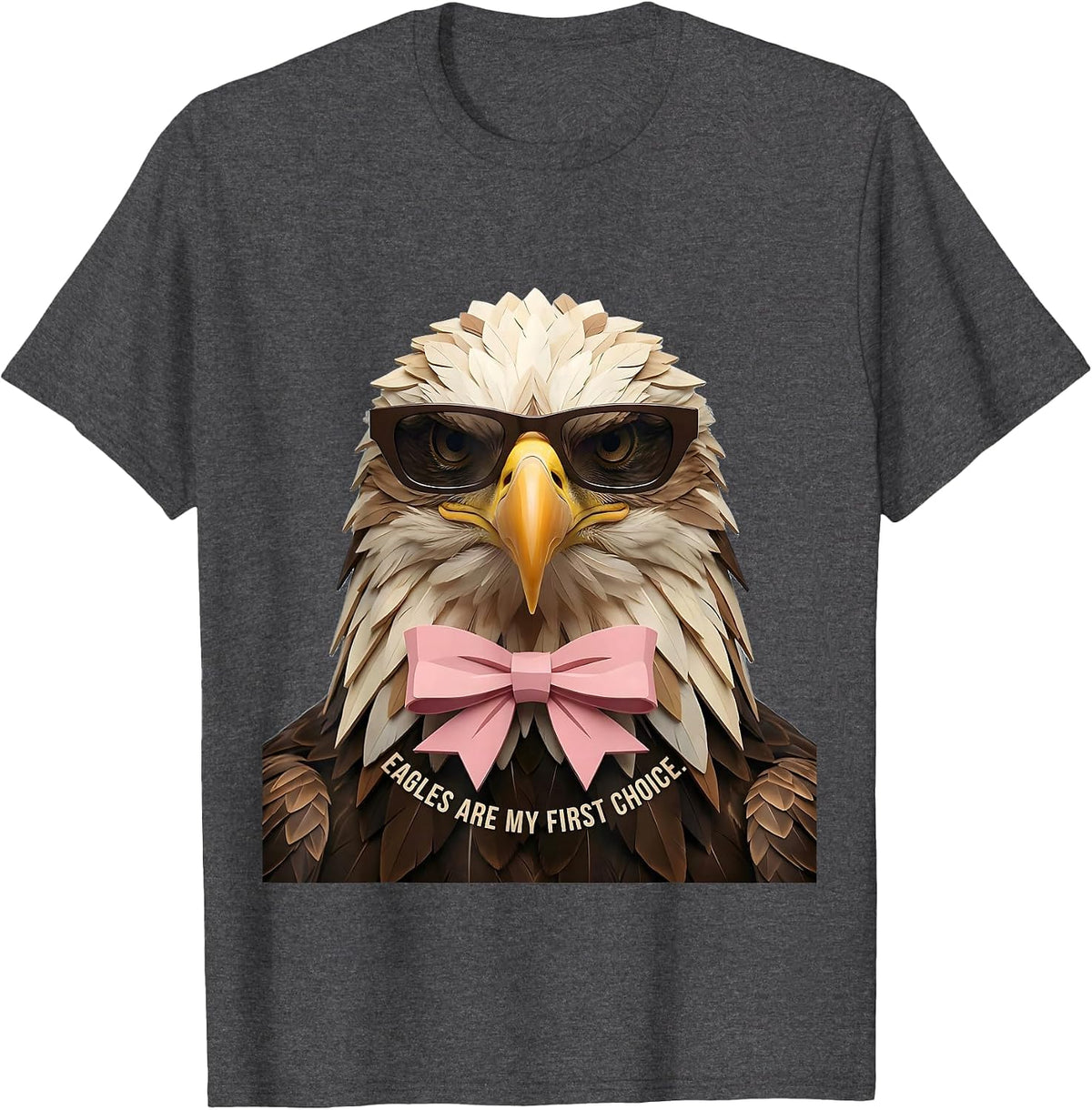 Eagles Are My First Choice Coquette Ribbon Graphic Eagle T-Shirt - Dark Heather Grey