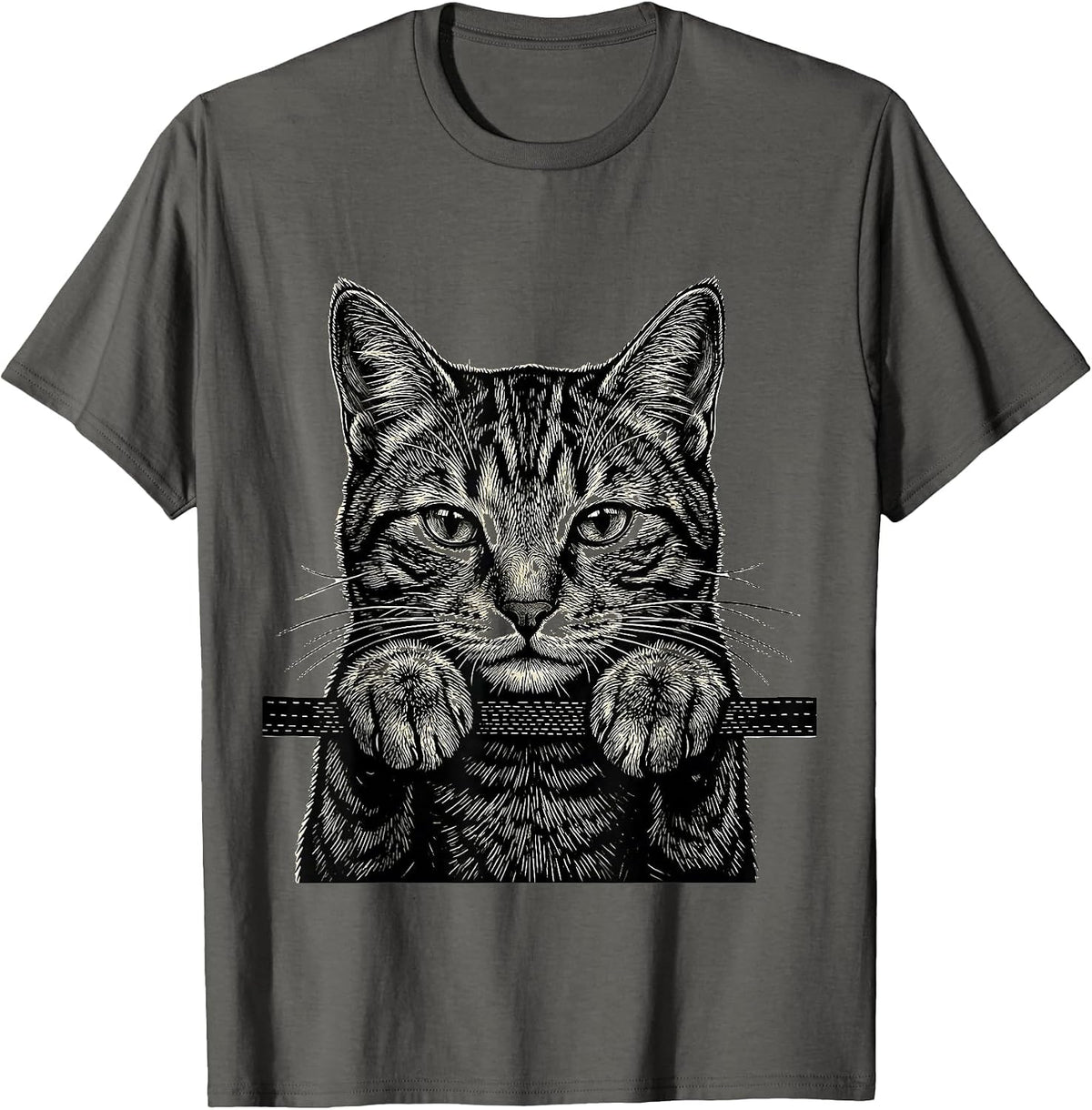 Men's Peeking Tabby Cat Pocket Playful Pet Lover Novelty T-Shirt - Asphalt Grey