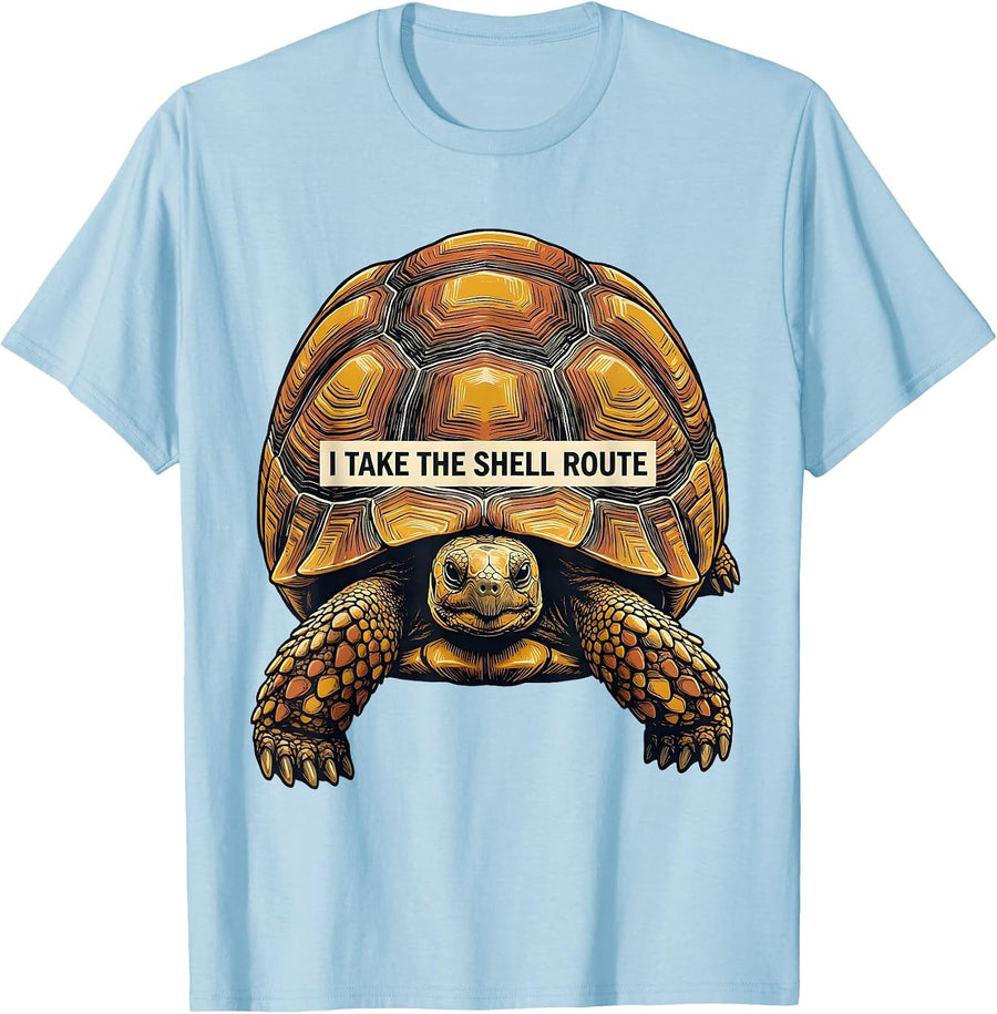 Men's I Take The Shell Route Funny Tortoise Lover Pet Owner Humor T-Shirt - Baby Blue