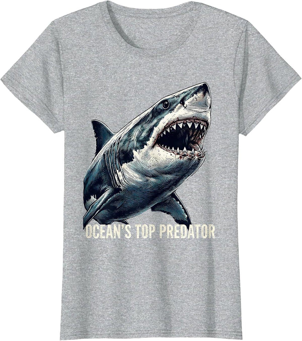 Women's Ocean's Top Predator Shark Graphic Design T-Shirt - Heather Grey