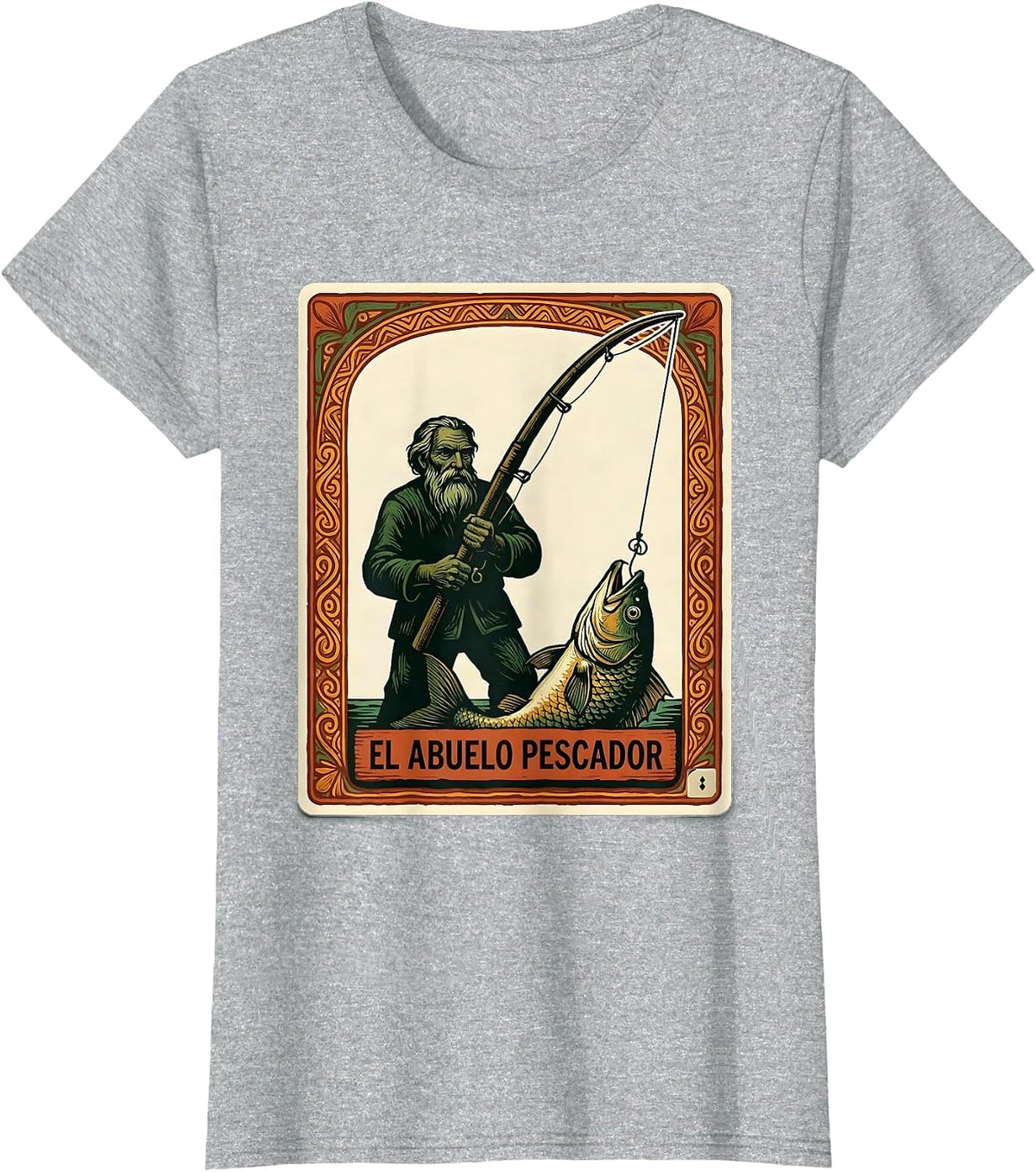 El Abuelo Pescador Folk Art Mexican Bingo Card Gift T-Shirt - Heather Grey