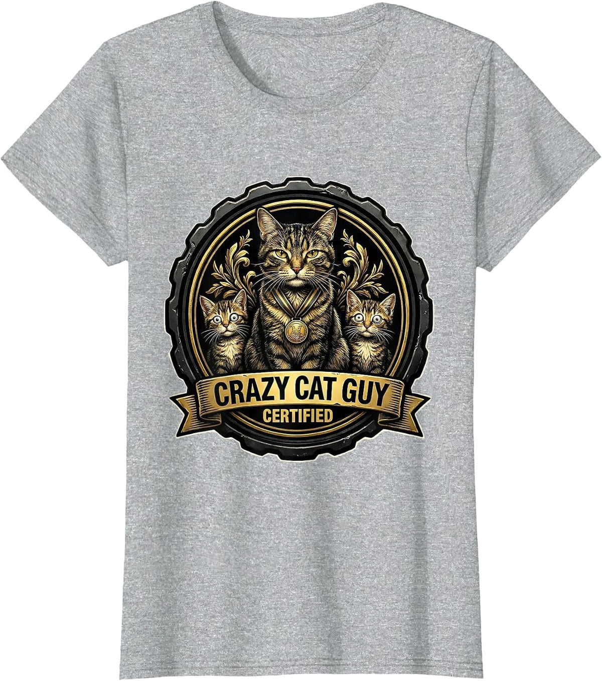 Crazy Cat Guy Certified Funny Cat Design T-Shirt - Heather Grey