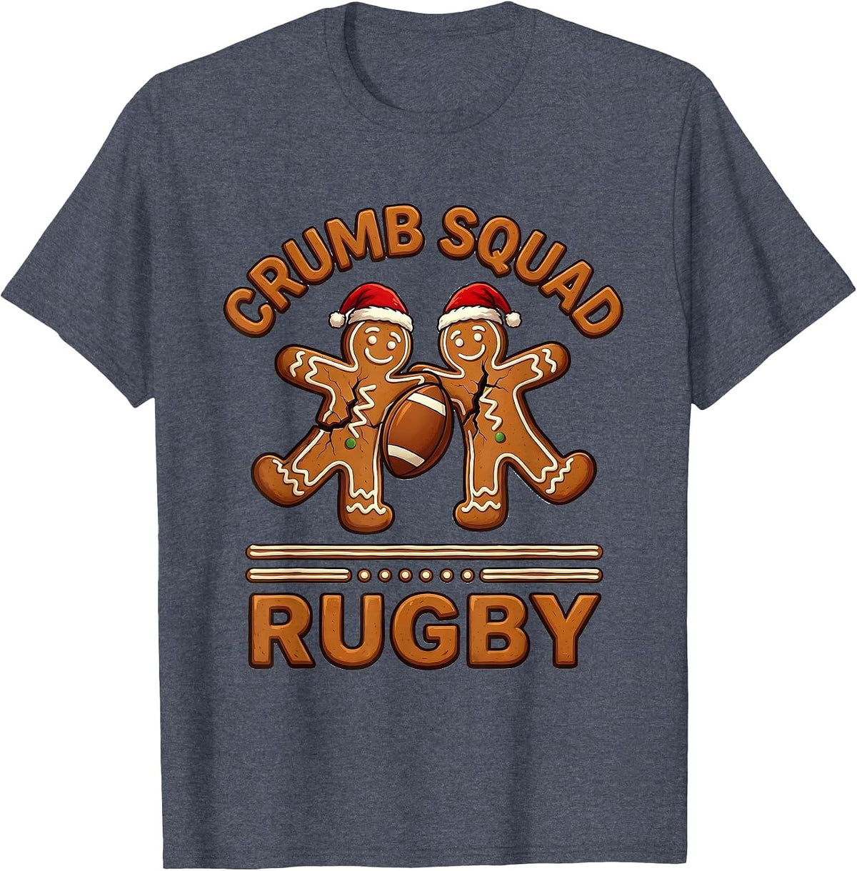 Crumb Squad Rugby Funny Gingerbread Man Christmas Sports T-Shirt - Heather Blue