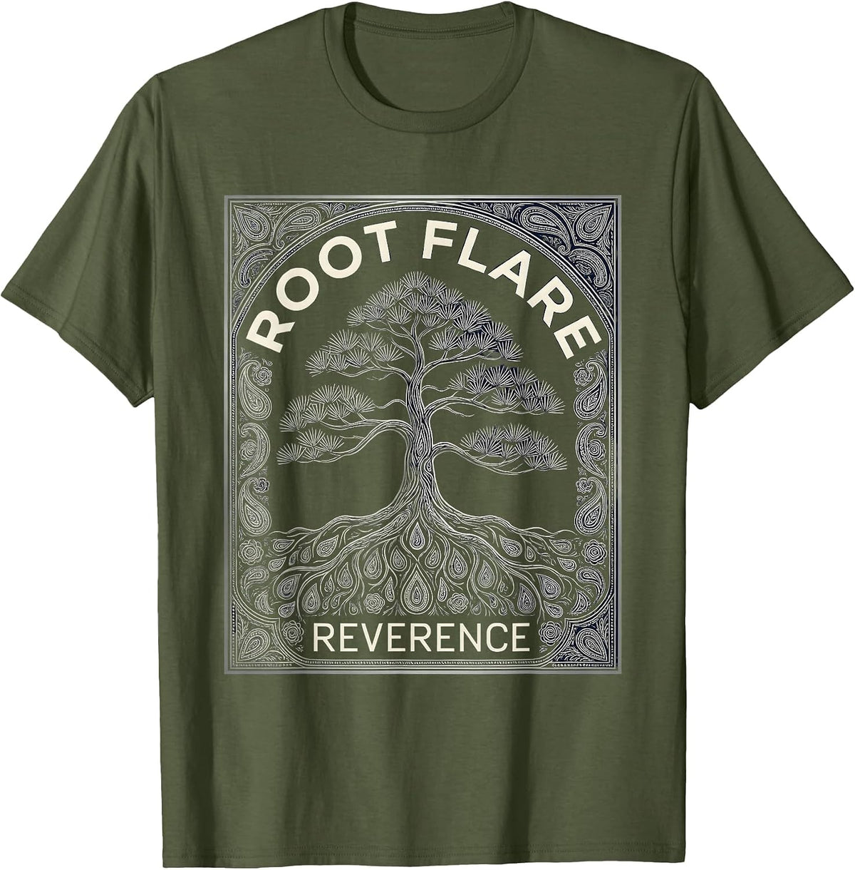 Root Flare Reverence Zen Bonsai Tree Japanese Meditation T-Shirt - Olive Green