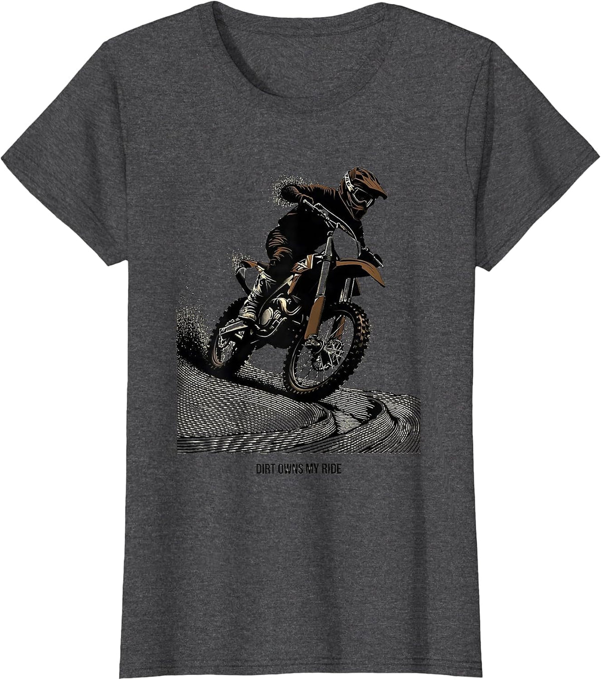 Women's Dirt Owns My Ride Blackwork Dotwork Motocross Rider Dirt T-Shirt - Dark Heather Grey