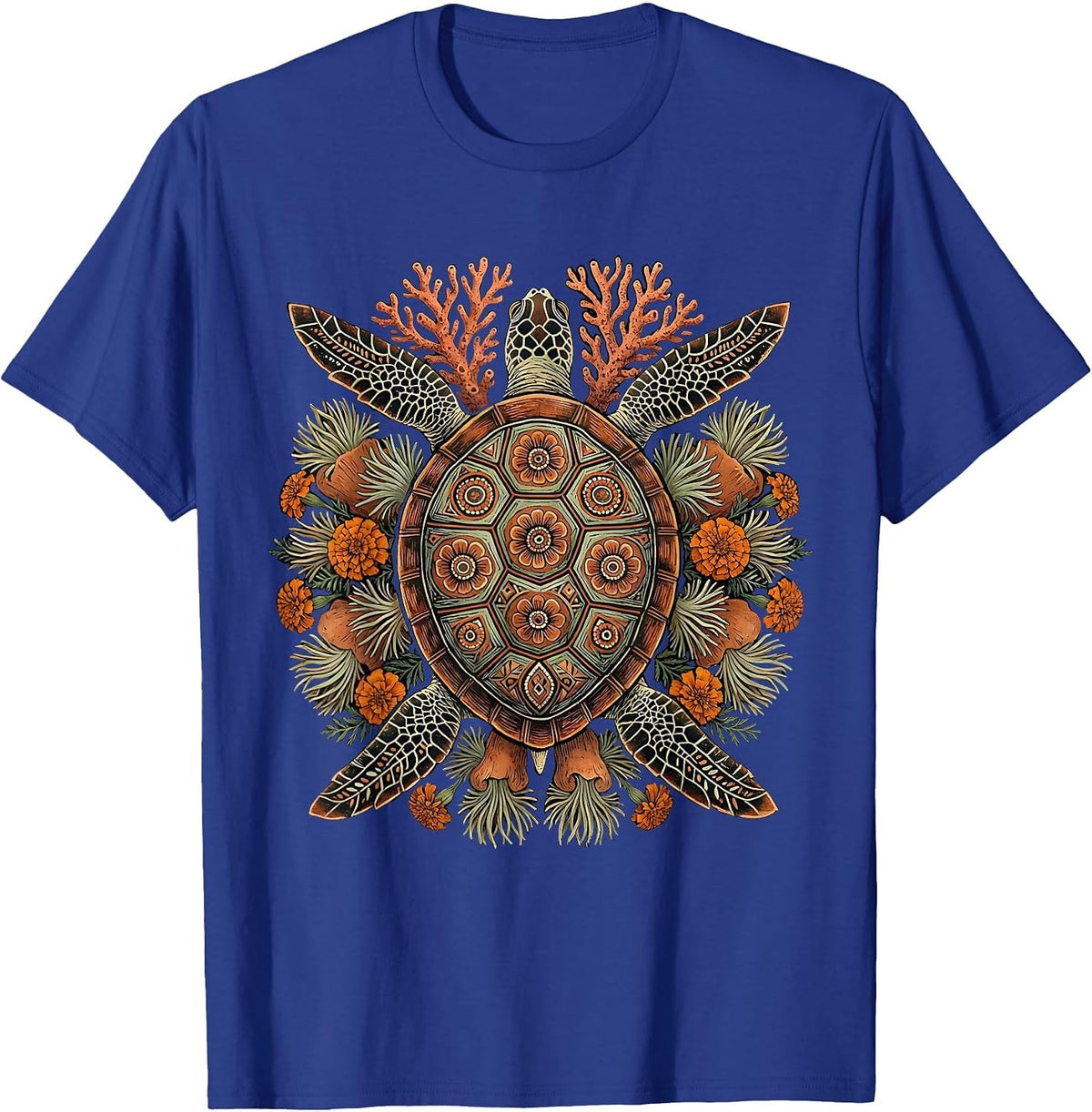 Mexico Sea Turtle Coral Reef Ocean Art T-Shirt - Royal Blue