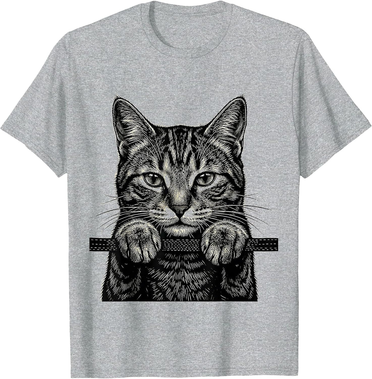 Men's Peeking Tabby Cat Pocket Playful Pet Lover Novelty T-Shirt - Heather Grey