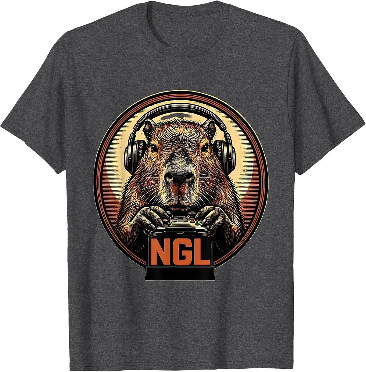 Men's Ngl Funny Capybara Gamer Meme Humor Video Games T-Shirt - Dark Heather Grey
