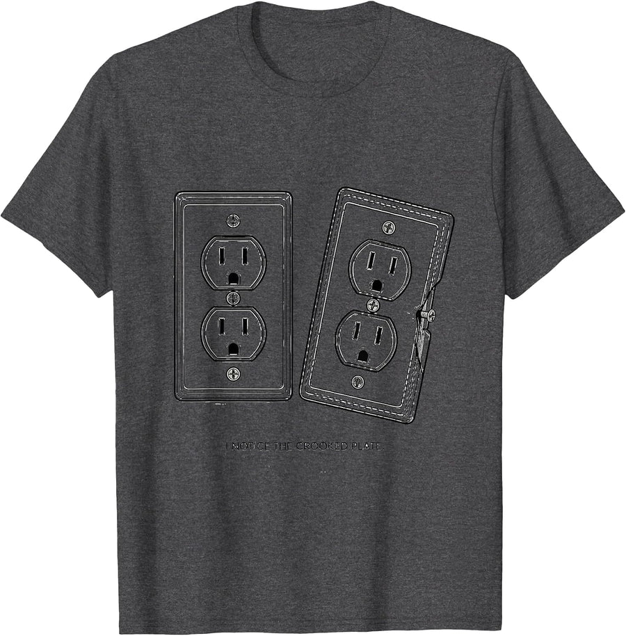Men's I Notice The Crooked Plate Funny Electrician Skeleton Humor T-Shirt - Dark Heather Grey