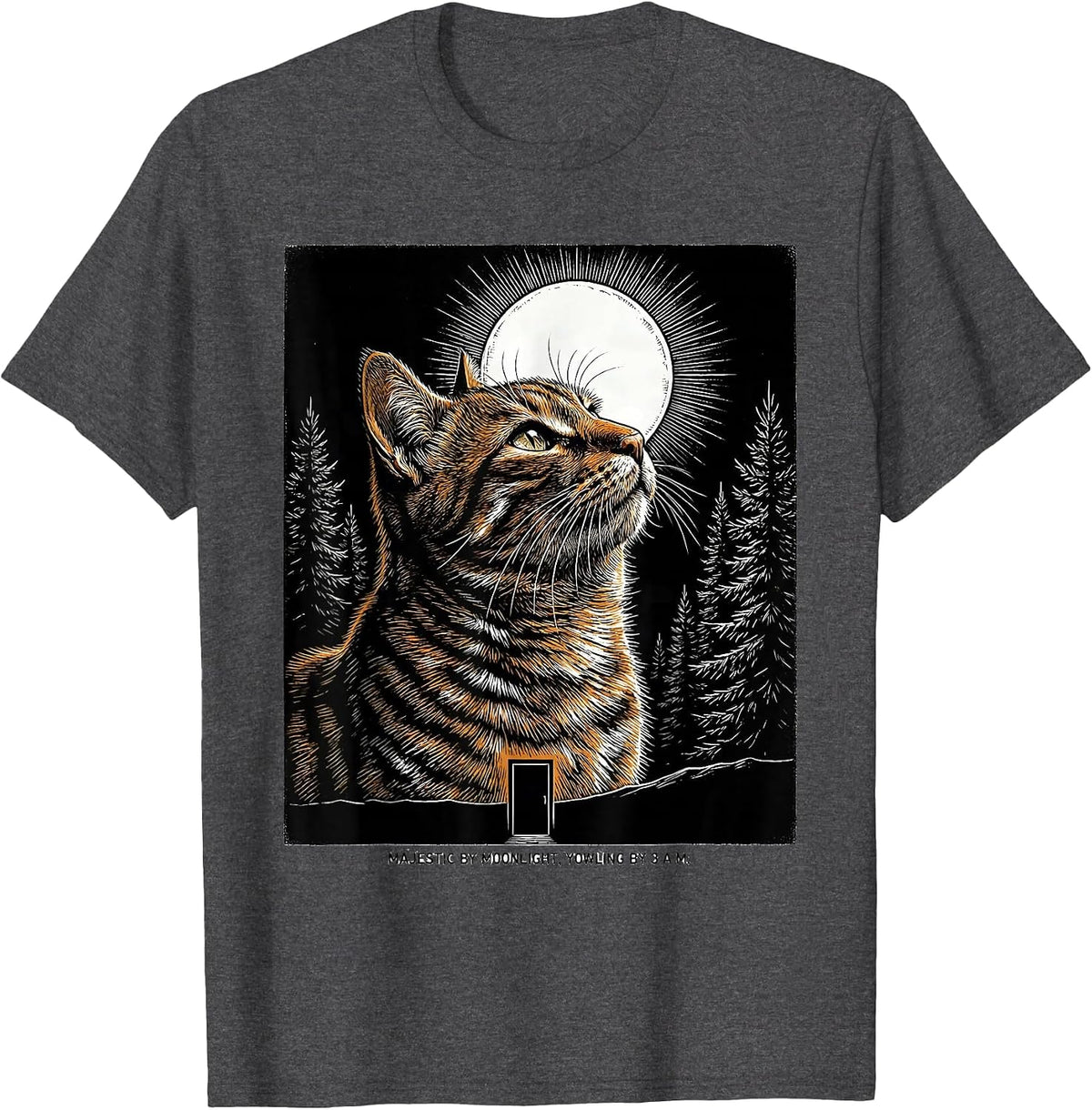 Majestic By Moonlight, Yowling By 3 A.M. Orange Tabby Cat T-Shirt - Dark Heather Grey