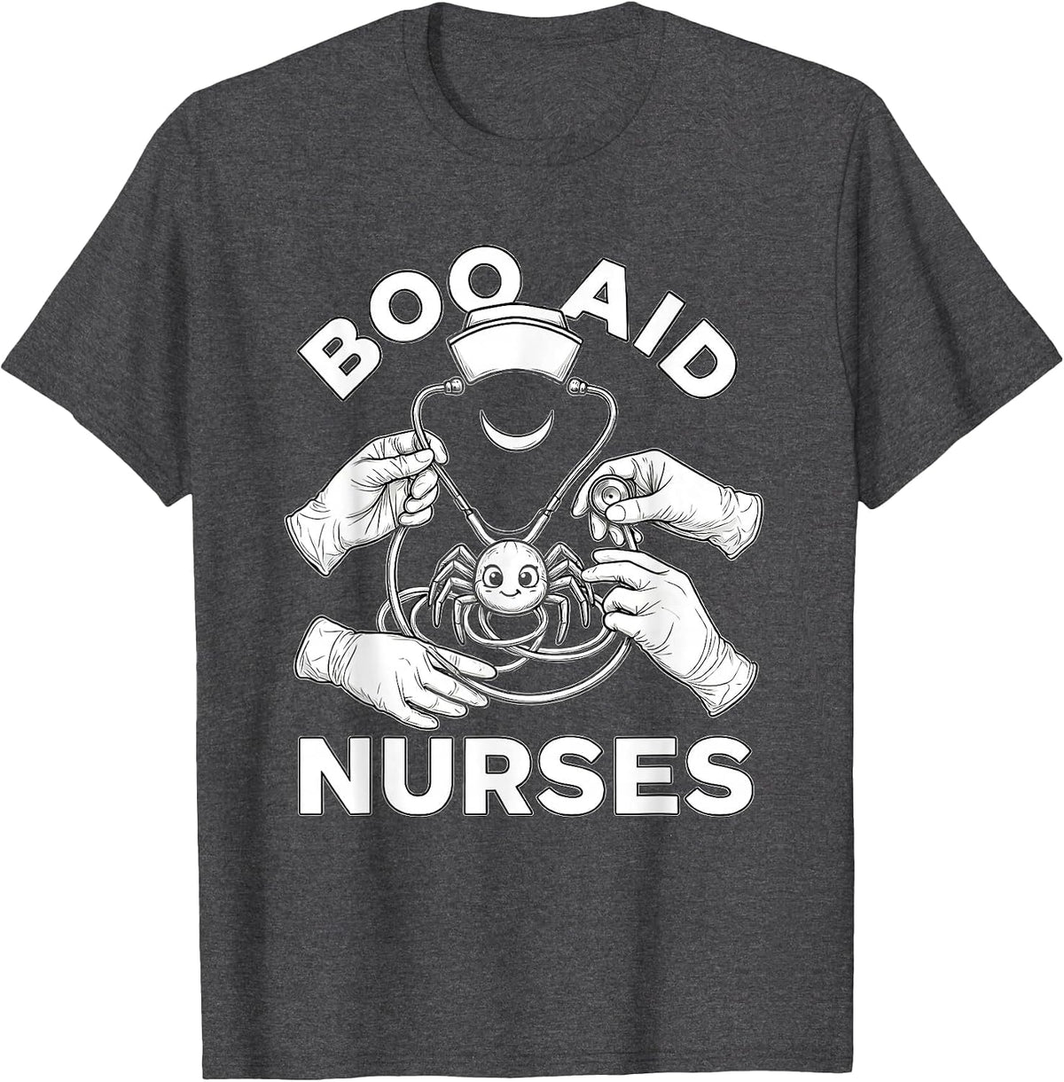 Men's Boo Aid Nurses Funny Halloween Nurse Crew T-Shirt - Dark Heather Grey