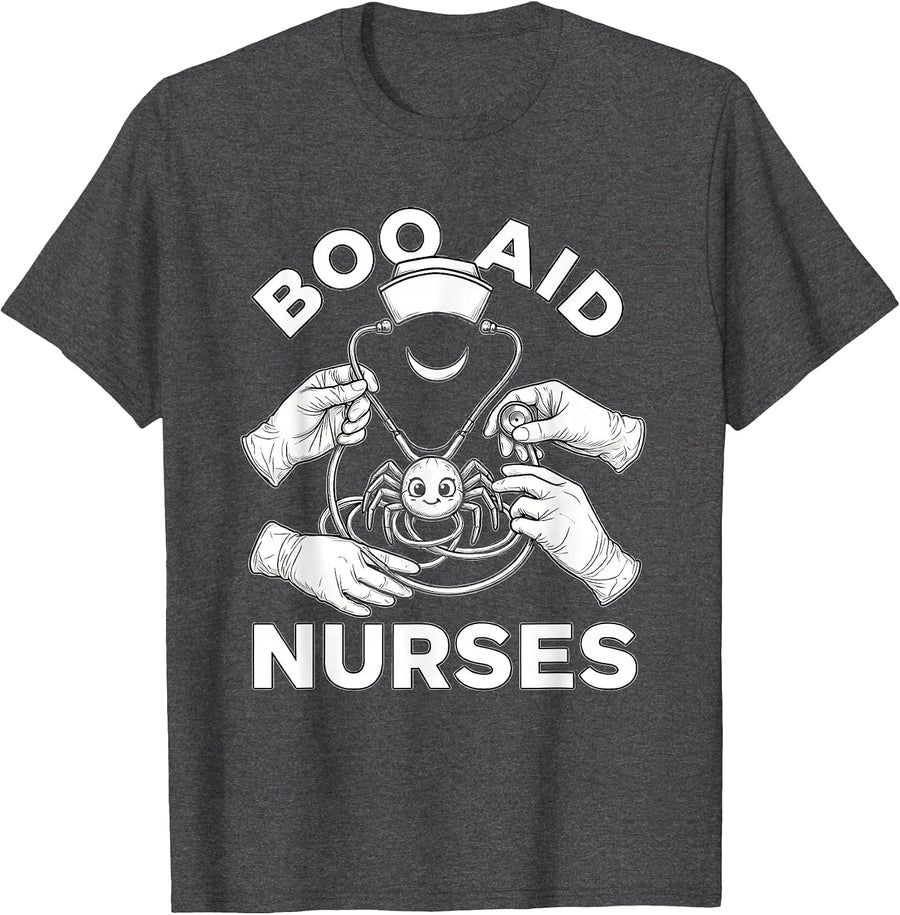 Men's Boo Aid Nurses Funny Halloween Nurse Crew T-Shirt - Dark Heather Grey