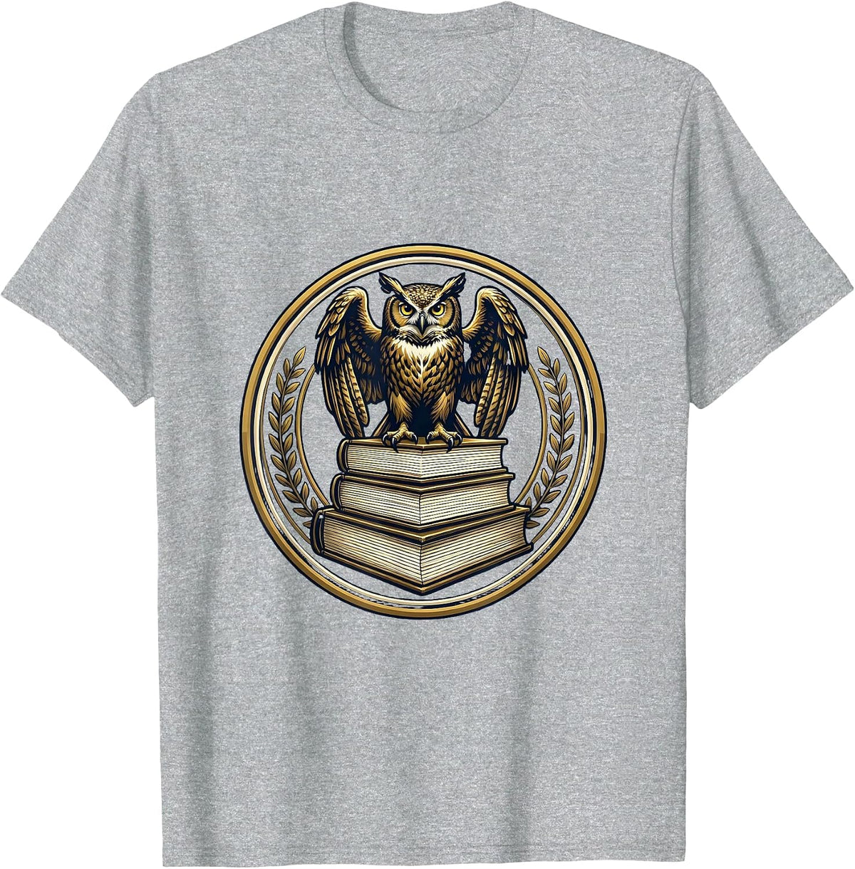 Men's Wise Owl on Stacked Books Illustration T-Shirt - Heather Grey