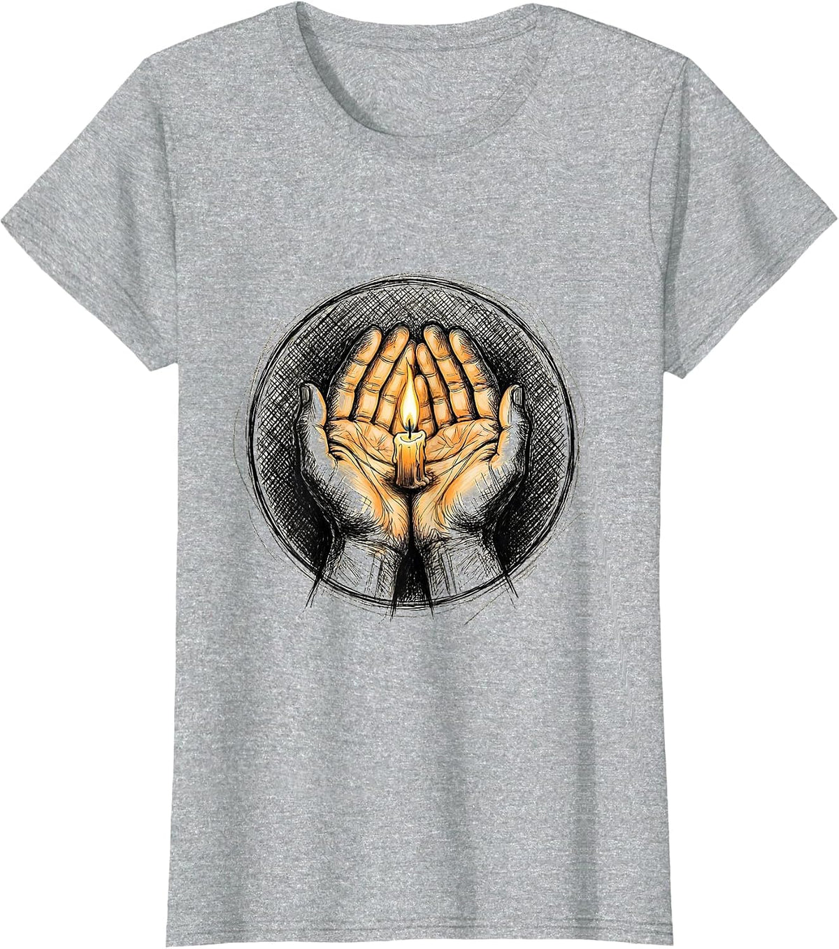Suicide Prevention Awareness Candle Flame Cupped Hands T-Shirt - Heather Grey