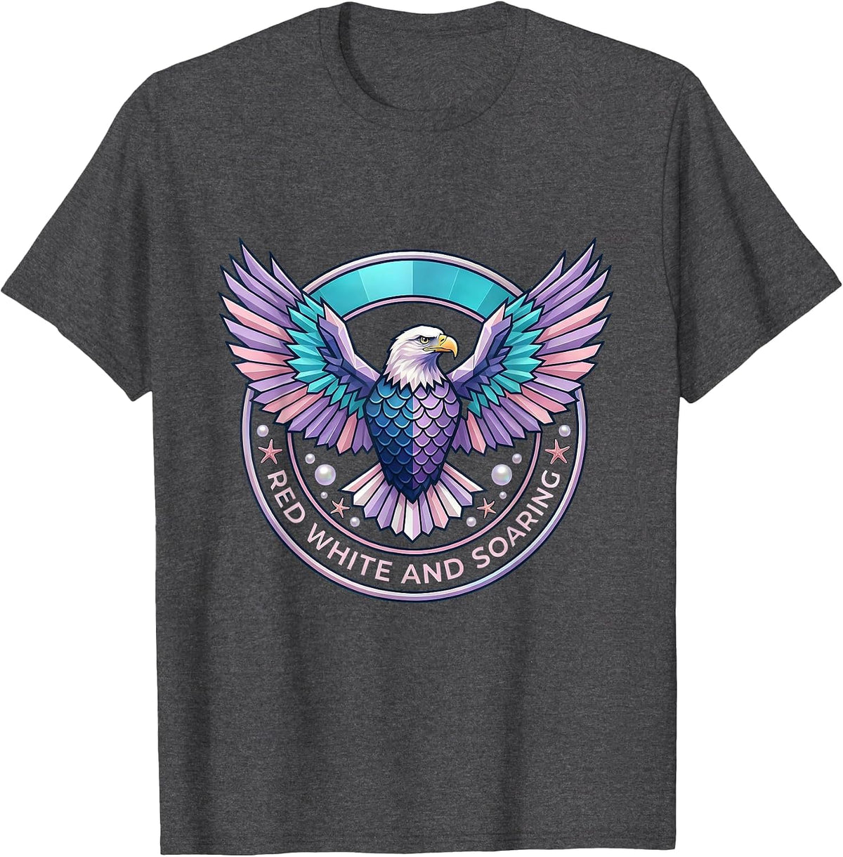 Men's American Flag Eagle Red White and Soaring Design T-Shirt - Dark Heather Grey