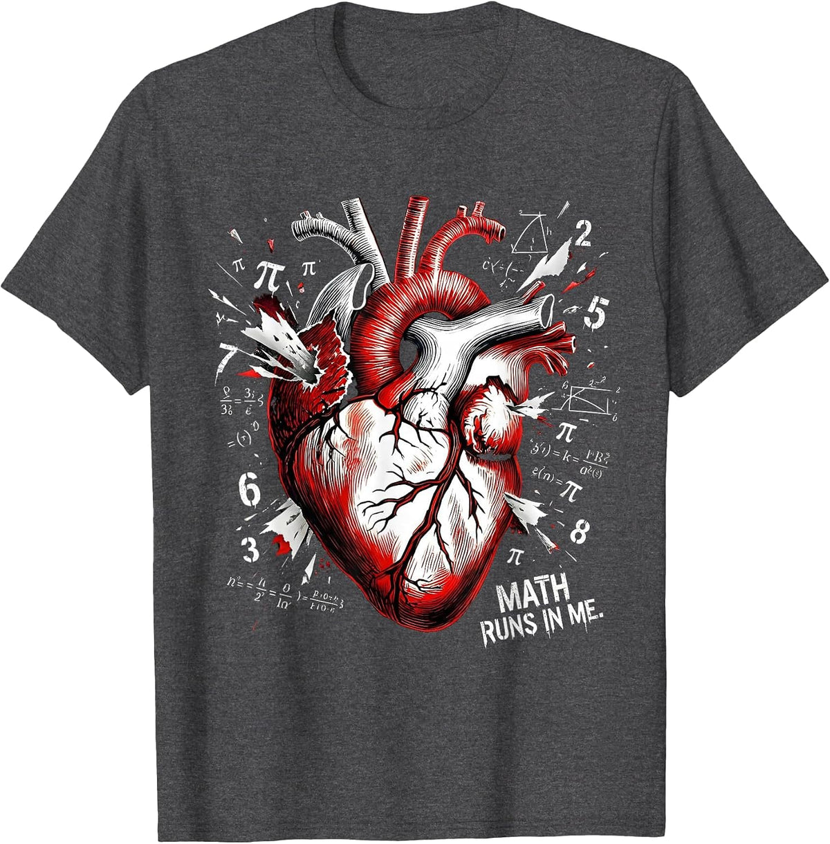 Math Runs In Me Math Teacher Design T-Shirt - Dark Heather Grey