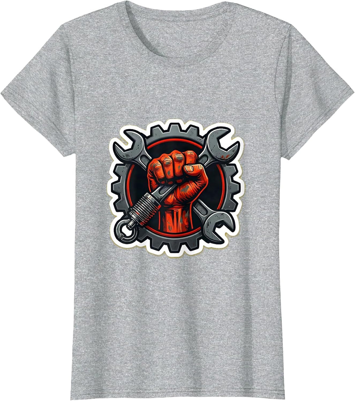 Women's Mechanic Wrench and Spark Plug Graphic Tee T-Shirt - Heather Grey