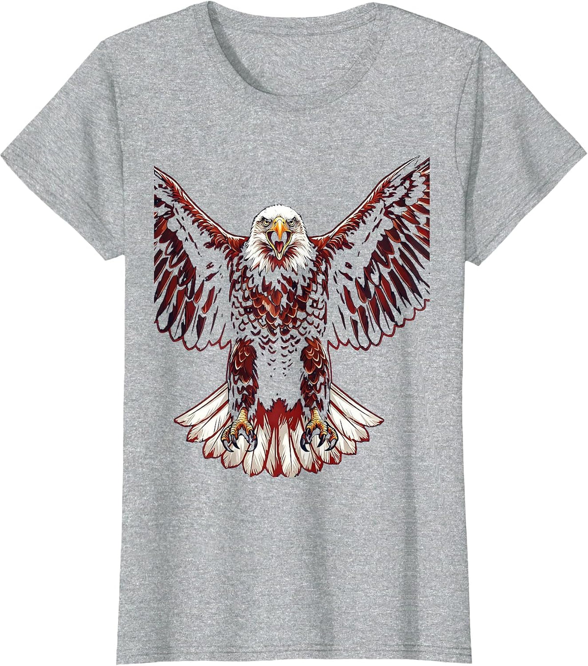 Screaming Eagle Wings Spread Wide Patriotic Design T-Shirt - Heather Grey