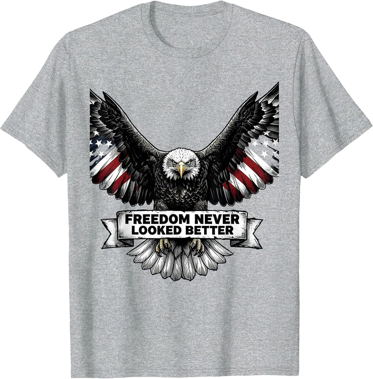Men's American Flag Eagle Freedom Never Looked Better T-Shirt - Heather Grey