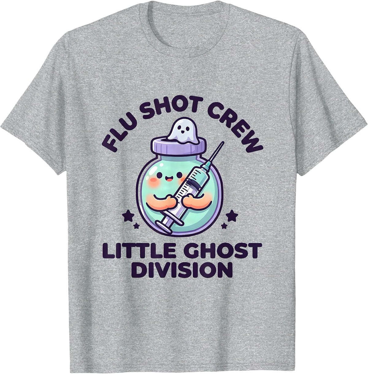 Men's Flu Shot Crew Little Ghost Division Cute Nurse Halloween T-Shirt - Heather Grey