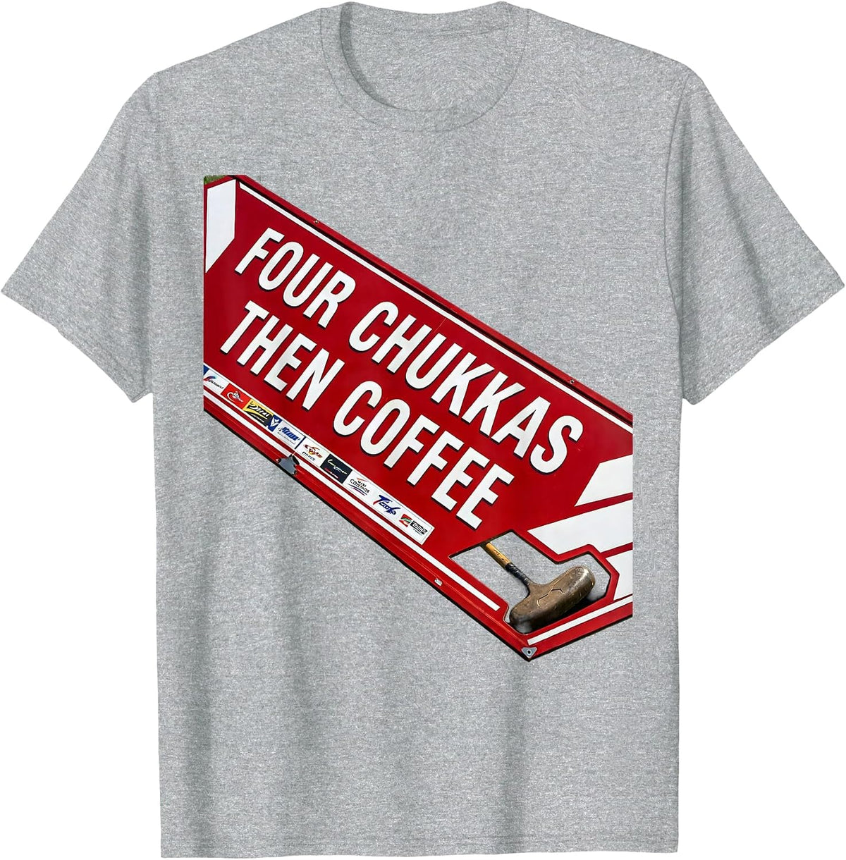 Men's Four Chukkas Then Coffee Racing Livery Equestrian Polo Fan T-Shirt - Heather Grey