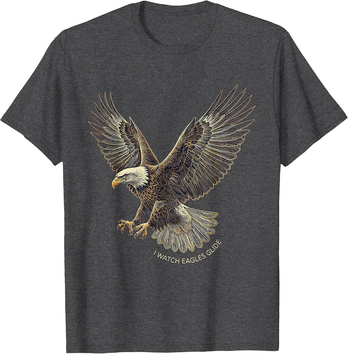 I Watch Eagles Glide Topographic Contour Eagle Wildlife Art T-Shirt - Dark Heather Grey