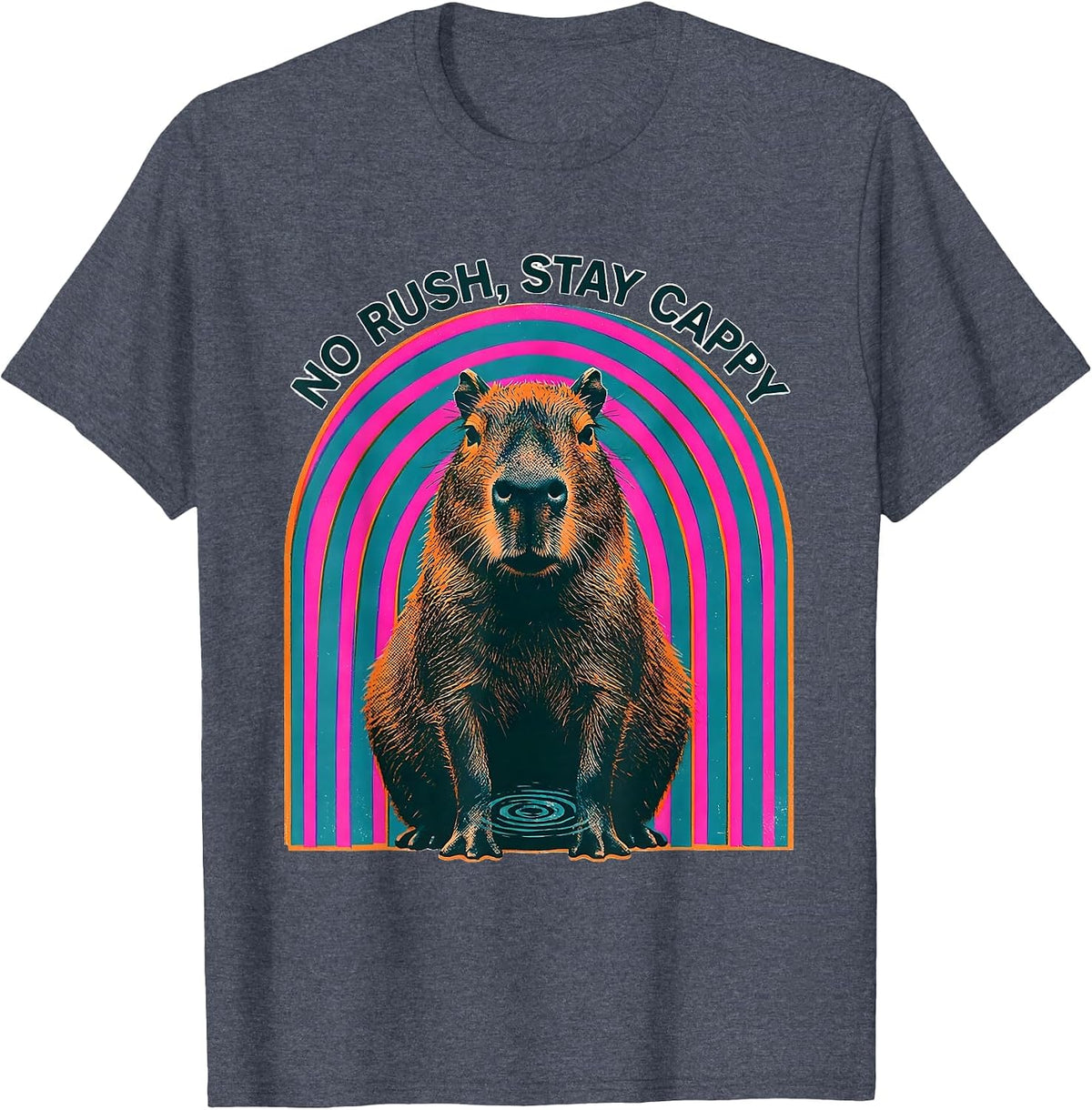 No Rush, Stay Cappy Funny Capybara Meme Animal Humor T-Shirt - Heather Blue