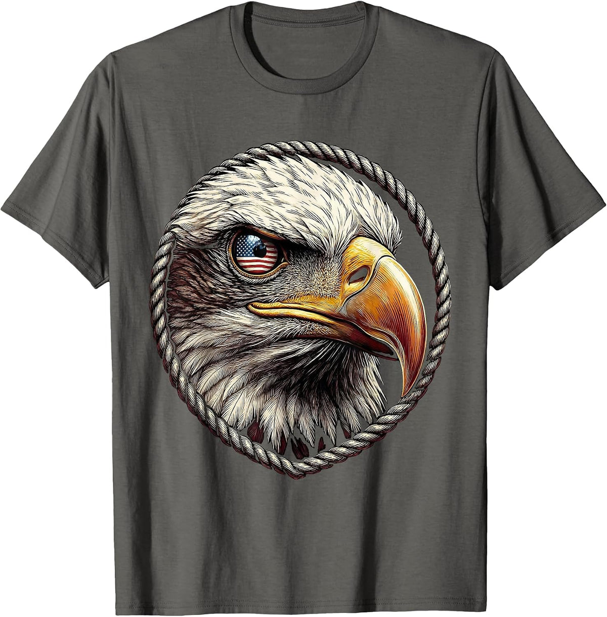 American Flag Eagle Eye Patriotic Graphic T-Shirt - Asphalt Grey
