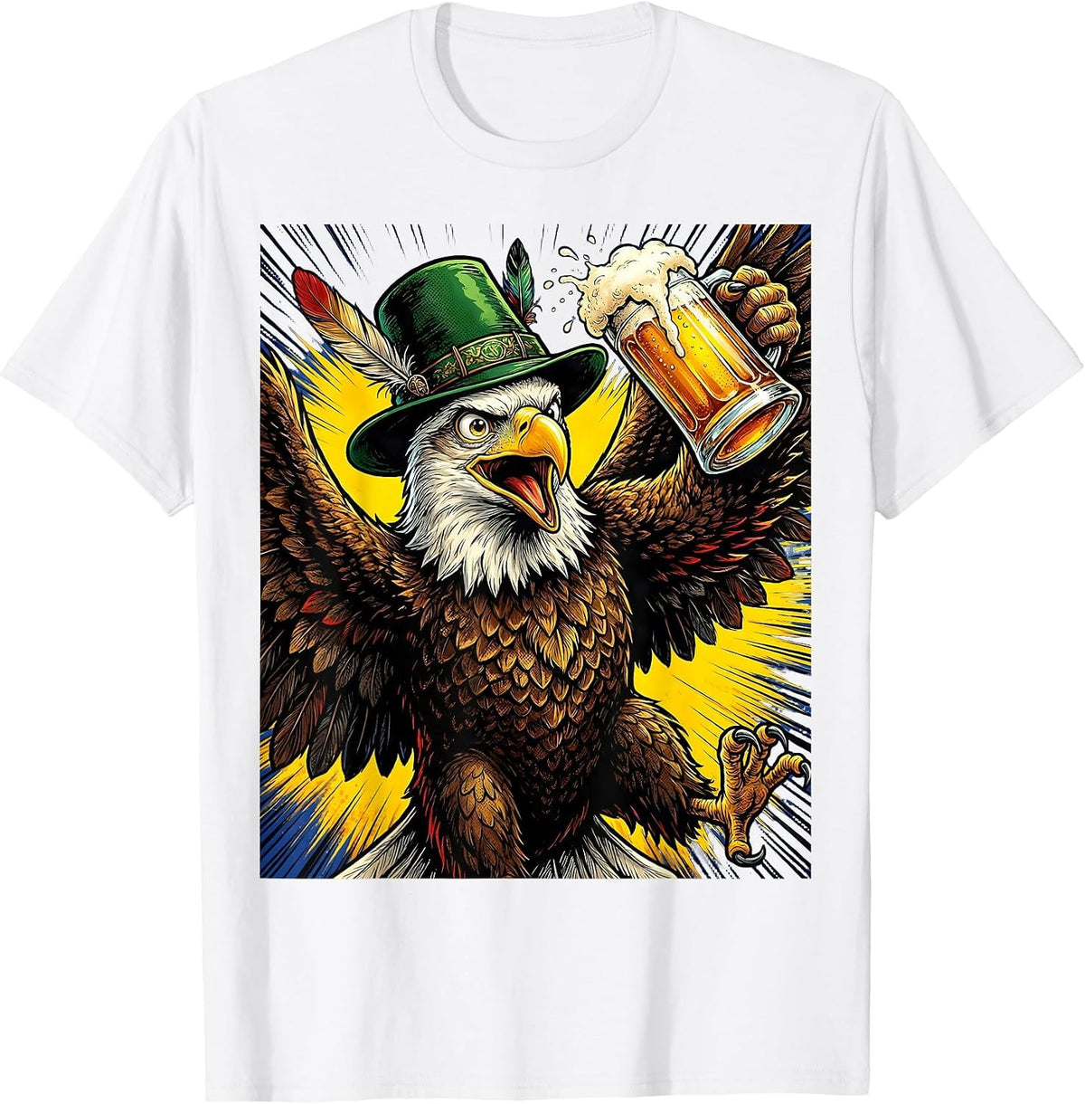 Men's Bald Eagle Bavarian Hat Beer Oktoberfest T-Shirt - White