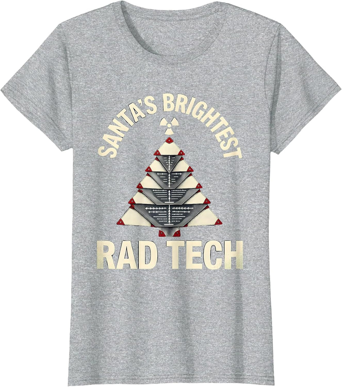 Women's Santa's Brightest Rad Tech Funny Radiology Tech Christmas T-Shirt - Heather Grey
