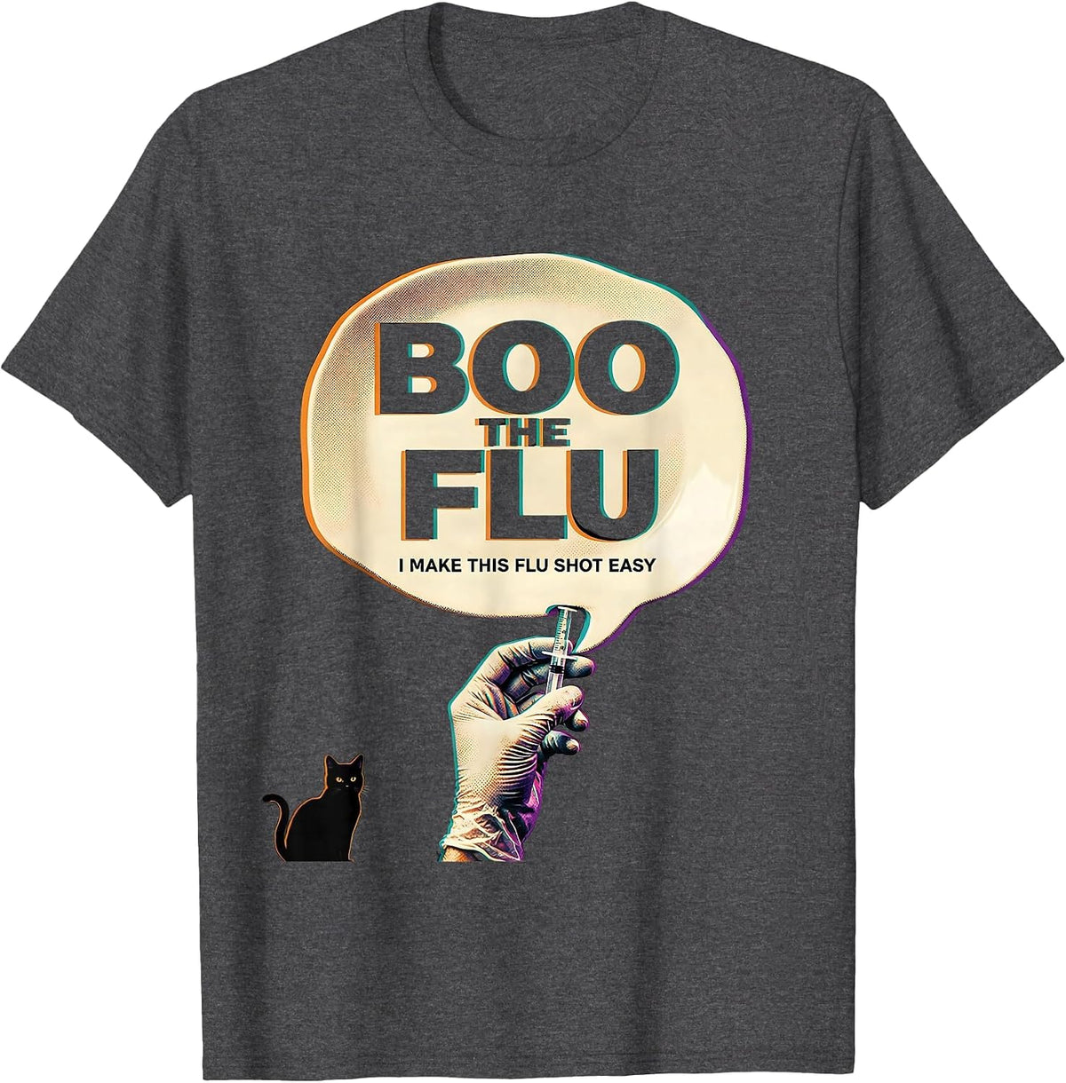 Boo the Flu I Make This Flu Shot Easy Funny Nurse Halloween T-Shirt - Dark Heather Grey