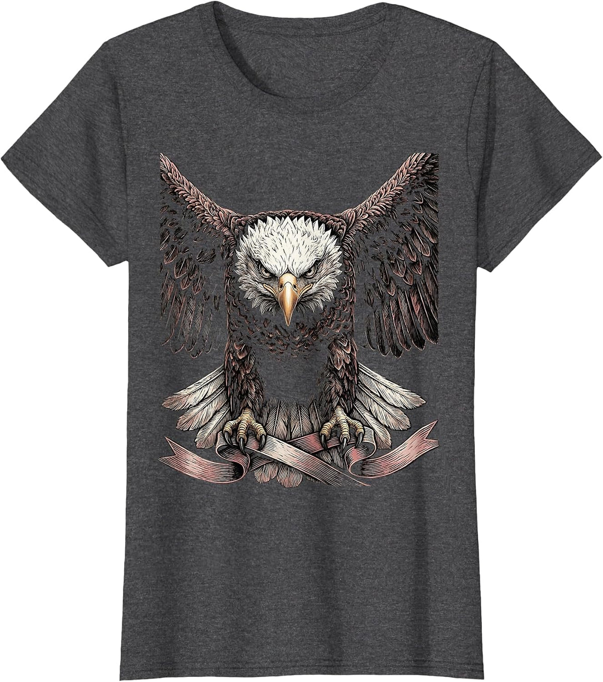 Women's Bald Eagle Pink Ribbon Breast Cancer Awareness T-Shirt - Dark Heather Grey