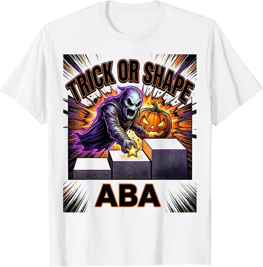 Men's Trick Or Shape ABA Comic Ghost Physical Therapy ABA T-Shirt - White