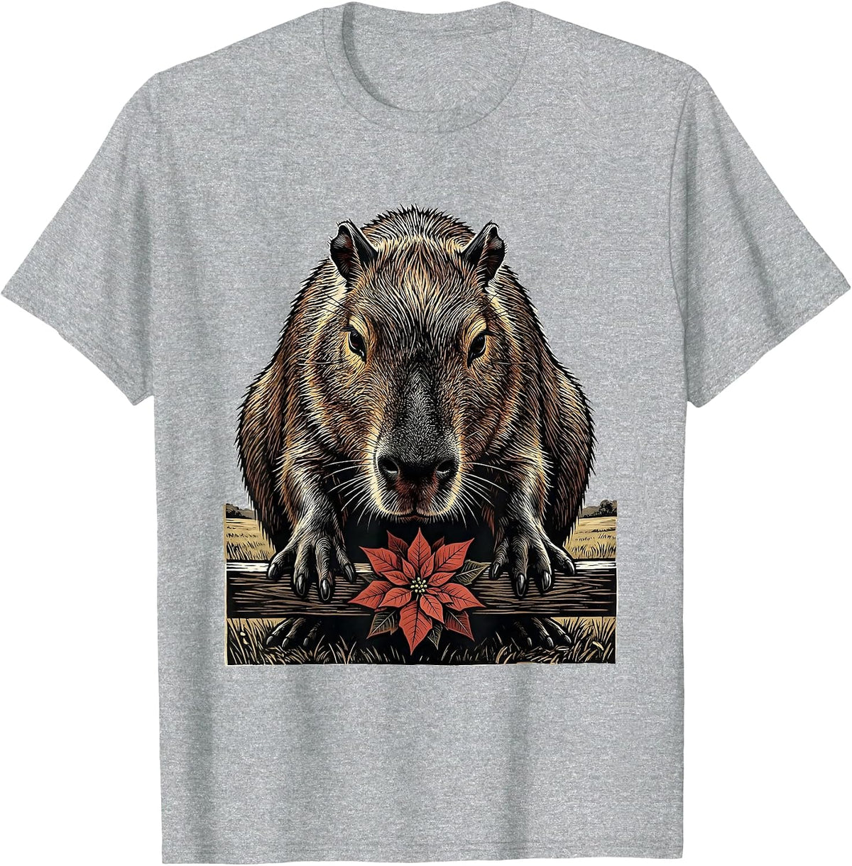Men's Capybara Bow Christmas Humor Animal Lover Family T-Shirt - Heather Grey
