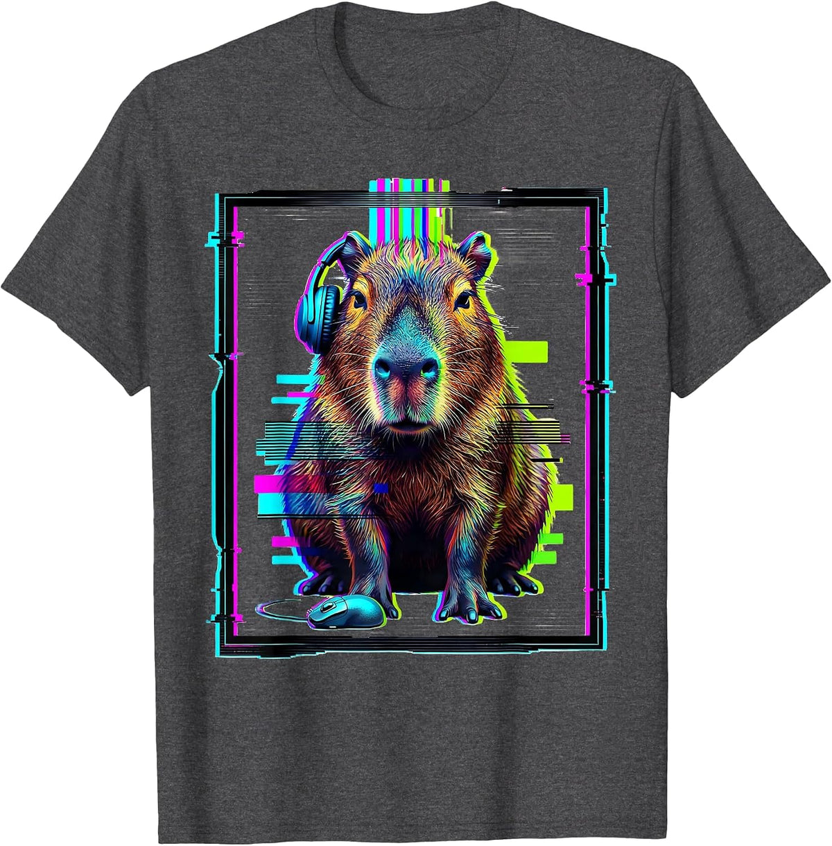 Capybara Gamer Glitch Humor Meme Lover T-Shirt - Dark Heather Grey