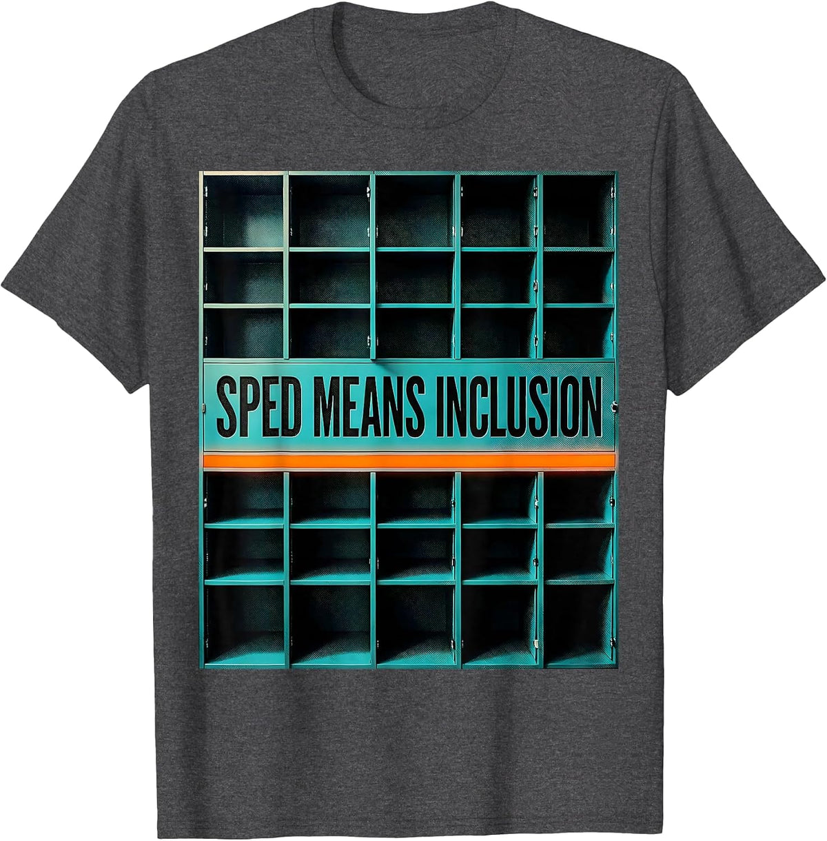 SPED Means Inclusion Risograph Special Education Teacher T-Shirt - Dark Heather Grey
