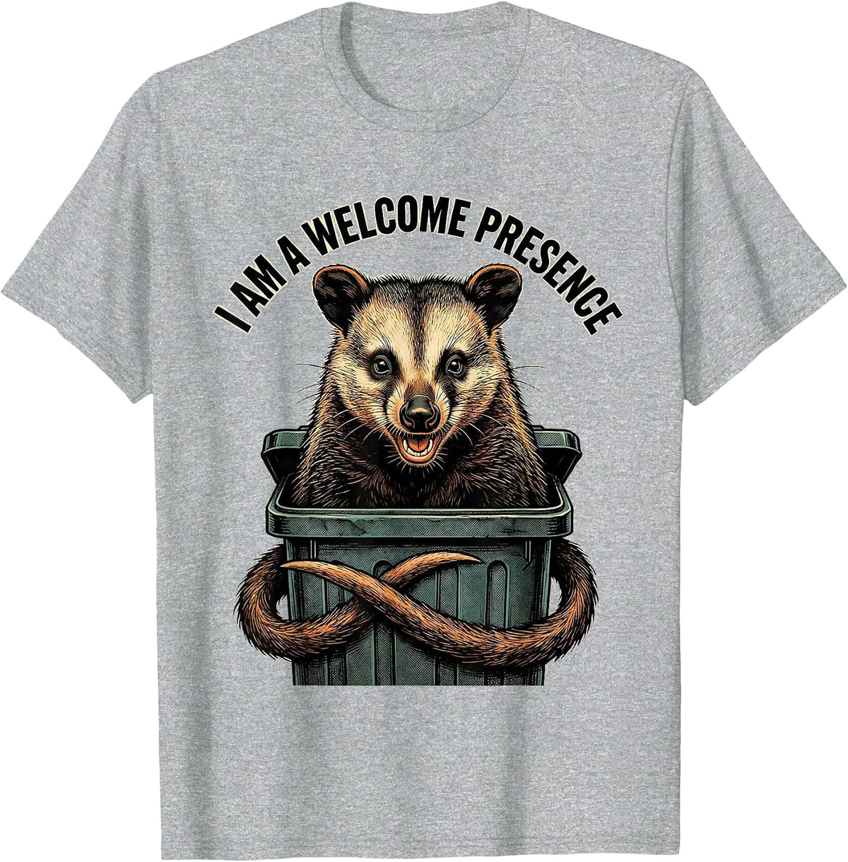 Men's I Am A Welcome Presence Funny Opossum Possum Lover Gift T-Shirt - Heather Grey