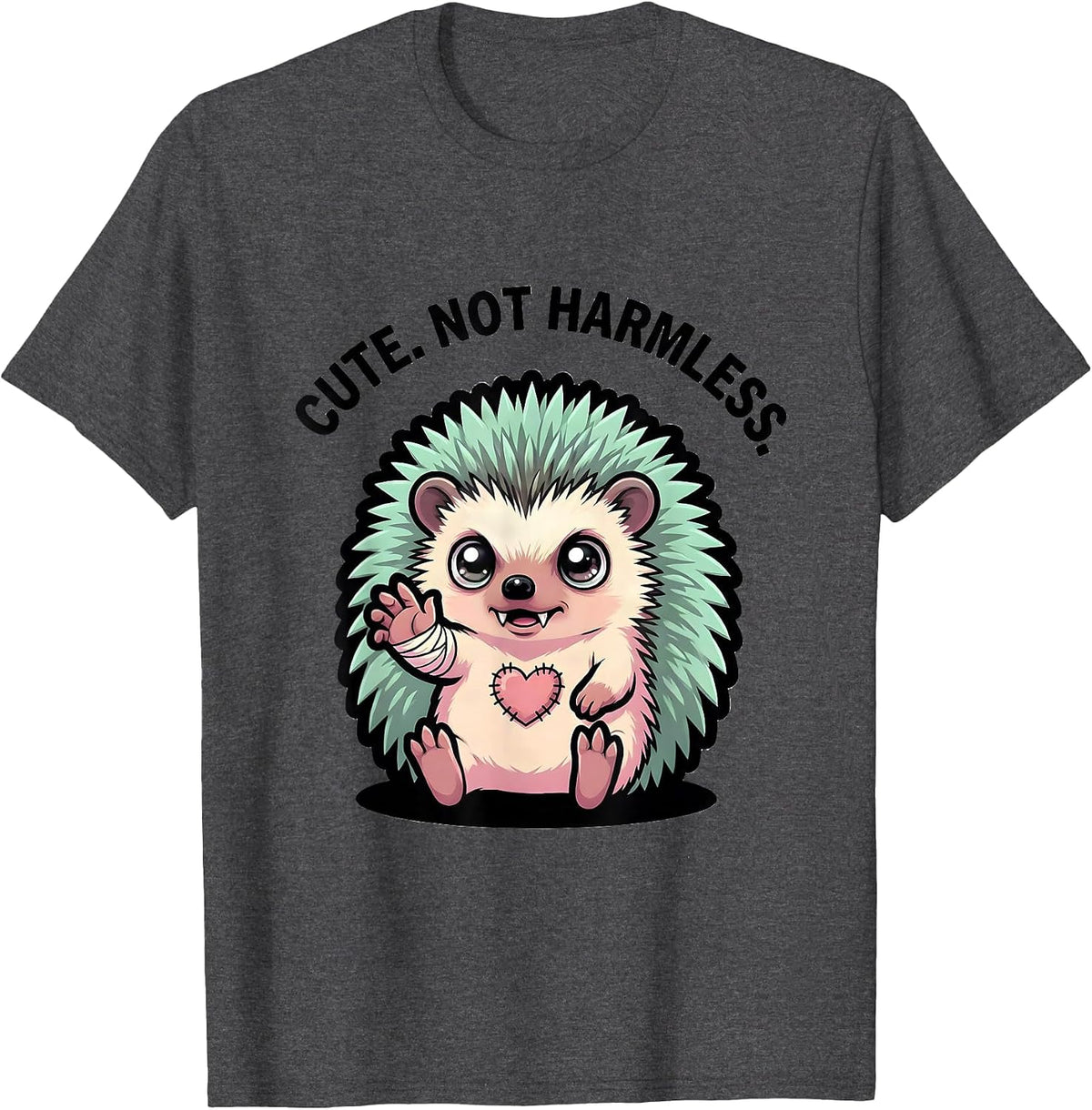 Cute. Not Harmless. Pastel Goth Kawaii Hedgehog E-Girl T-Shirt - Dark Heather Grey