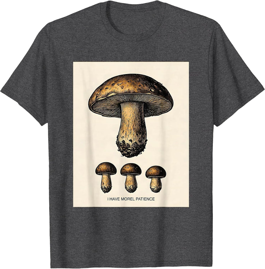 Men's I Have Morel Patience Funny Mushroom Forager Retro Vintage T-Shirt - Dark Heather Grey