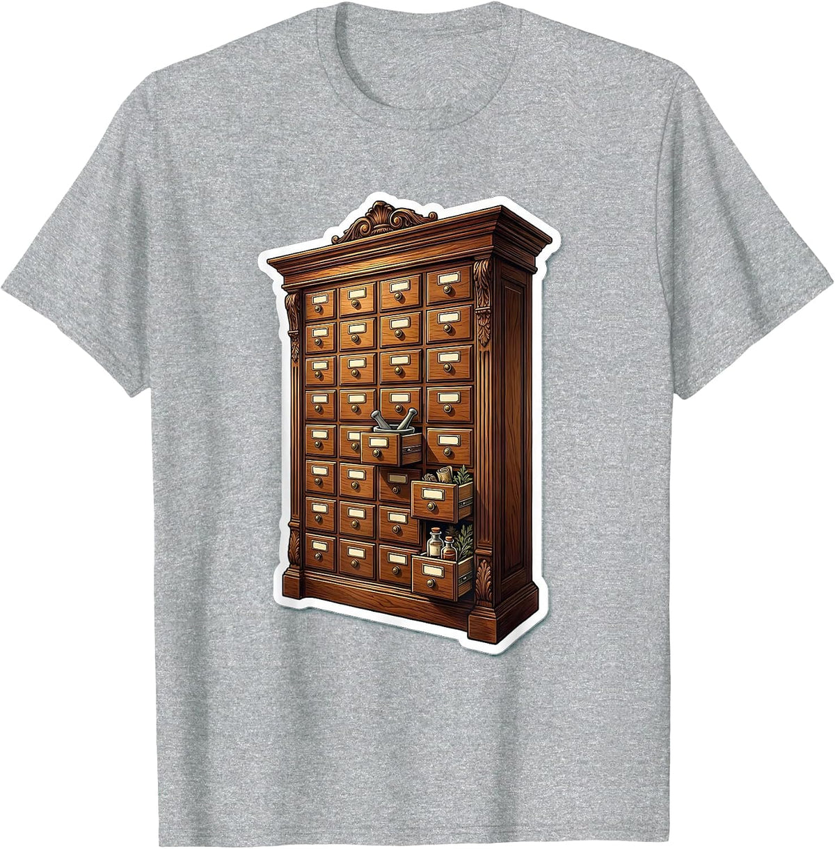 Men's Vintage Apothecary Cabinet Pharmacy Technician T-Shirt - Heather Grey