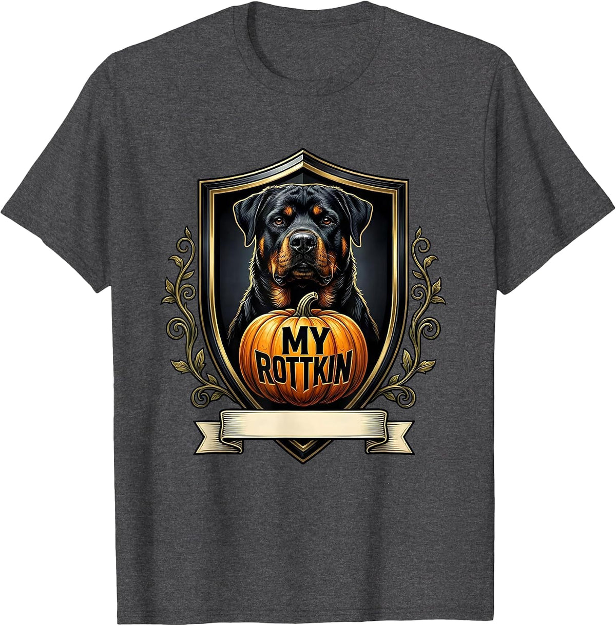 Men's My Rottkin Emblem Halloween Rottweiler Dog Owner Family T-Shirt - Dark Heather Grey