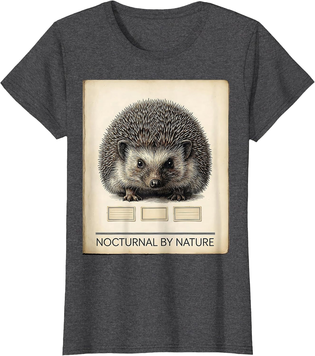 Women's Nocturnal By Nature Botanical Hedgehog Lover Quirky Humor T-Shirt - Dark Heather Grey