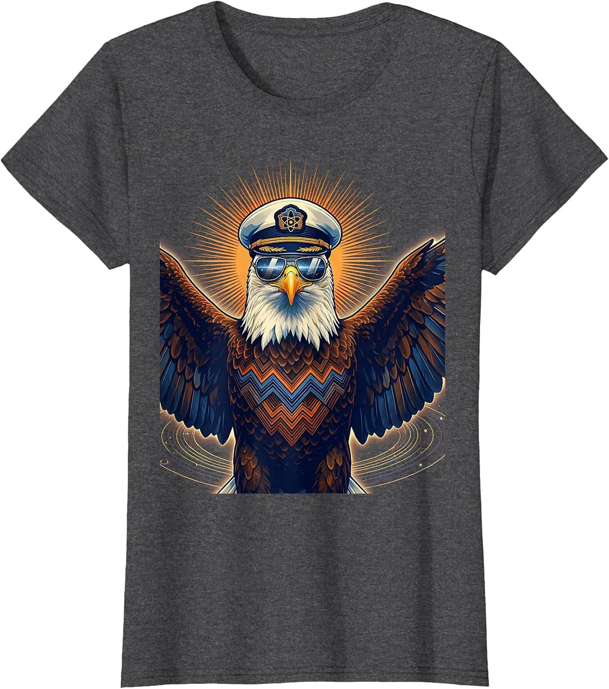 Women's Bold Eagle Aviator Sunglasses Captain Hat Graphic T-Shirt - Dark Heather Grey