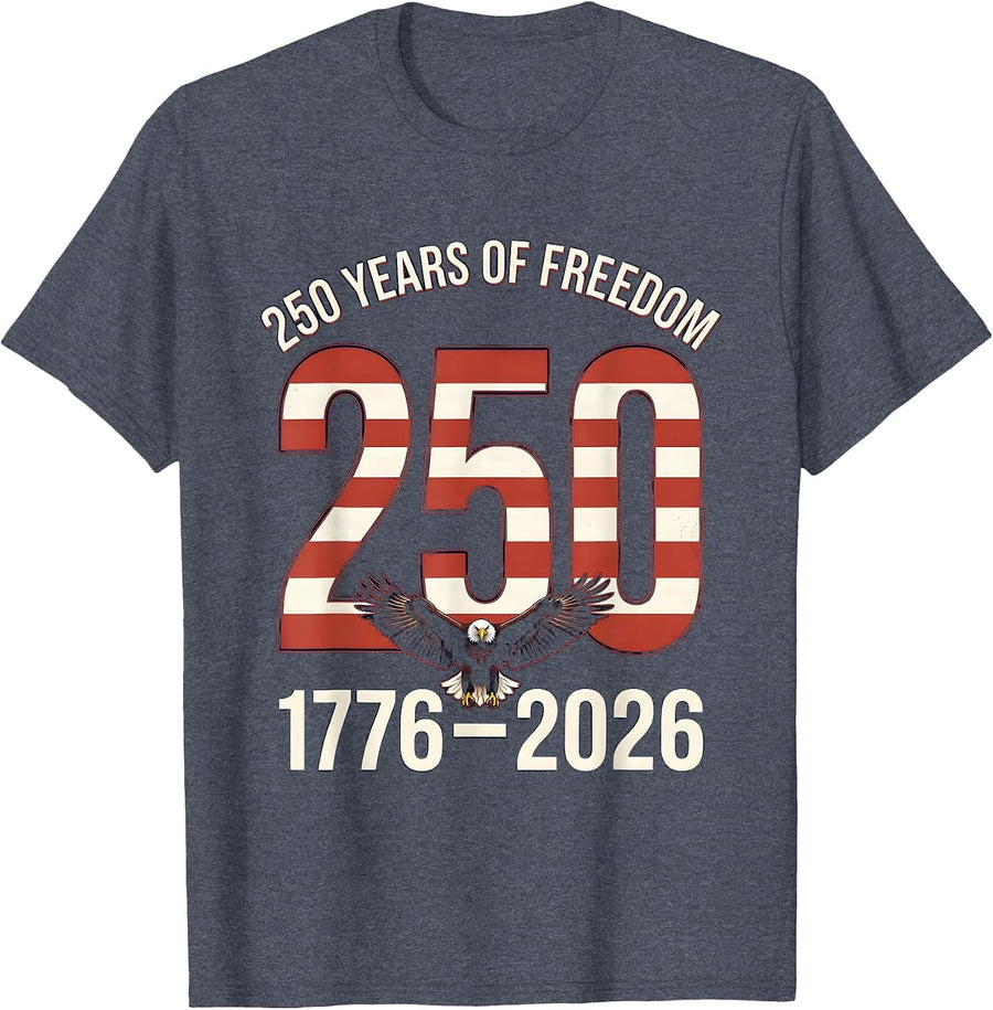 250 Years of Freedom 1776-2026 Patriotic Eagle T-Shirt - Heather Blue