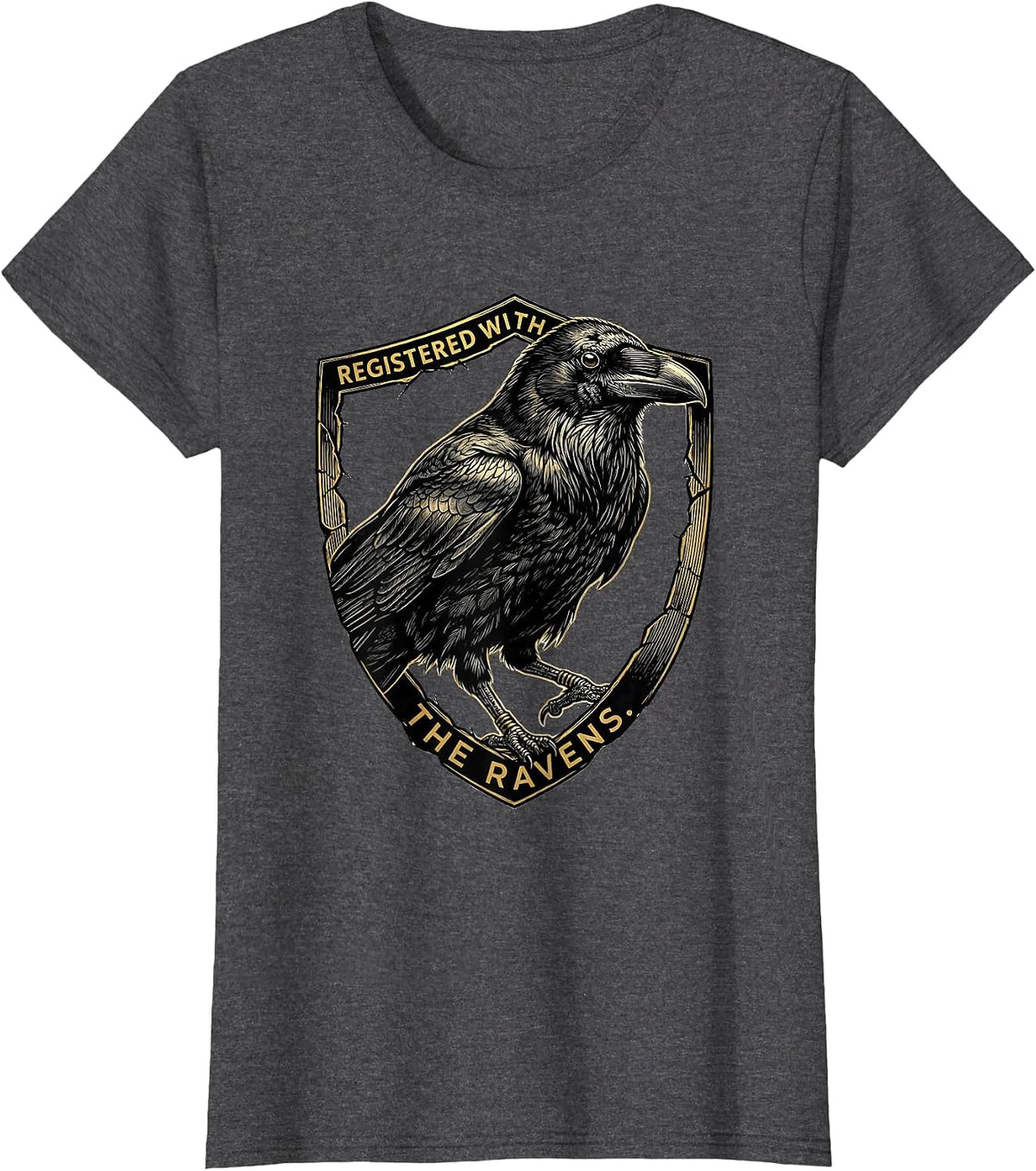 Women's Registered With The Ravens Dark Humor Gothic Bird Lover T-Shirt - Dark Heather Grey