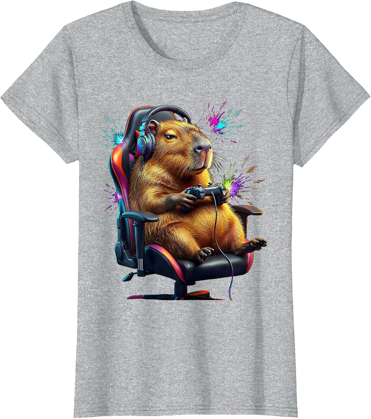 Women's Capybara Gamer Funny Animal Lover Meme Humor T-Shirt - Heather Grey